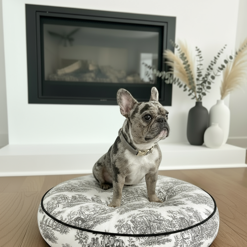 Weathered Blue Toile Round Dog Bed