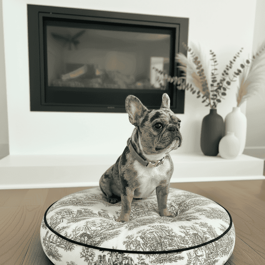 Weathered Blue Toile Round Dog Bed