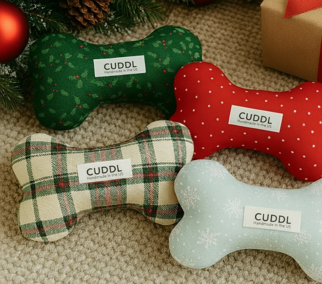 Navy Gingham Dog Bone Squeaky Toy