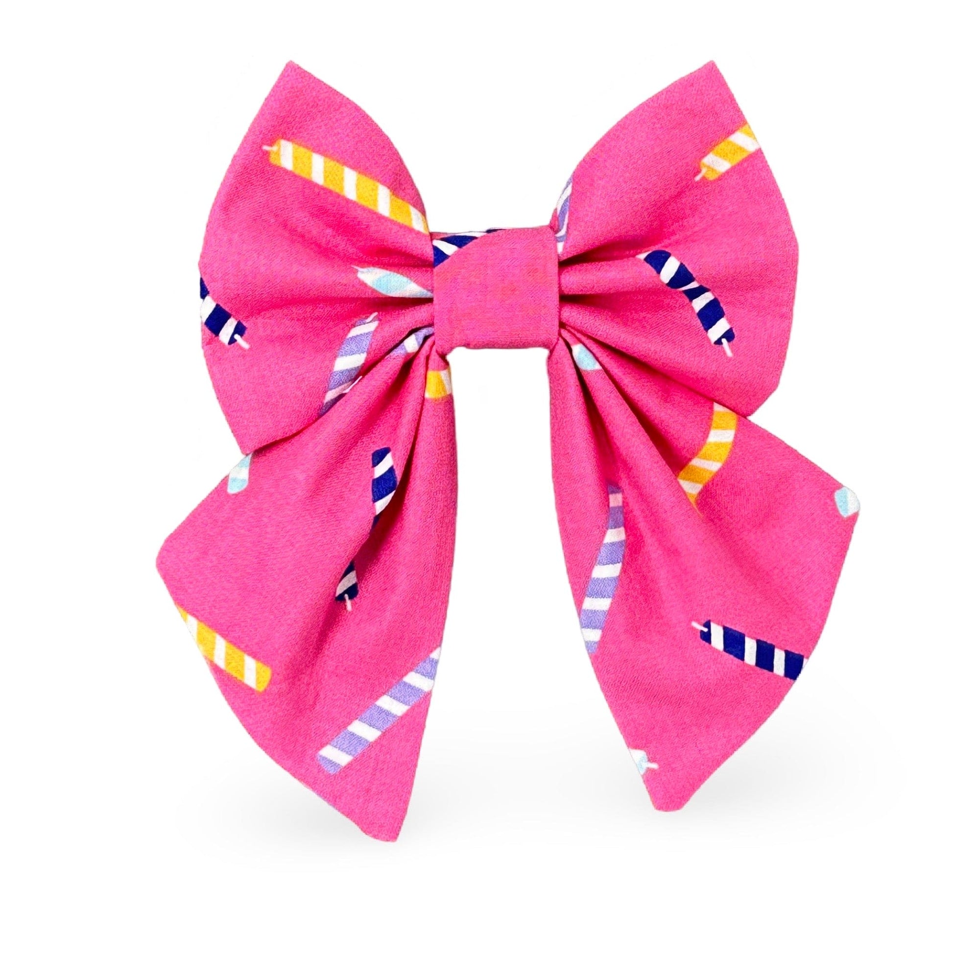 Pink birthday dog bow with bday candle print.