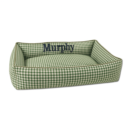Fall Green Gingham Dog Bed
