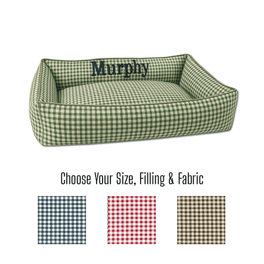 Fall Green Gingham Dog Bed