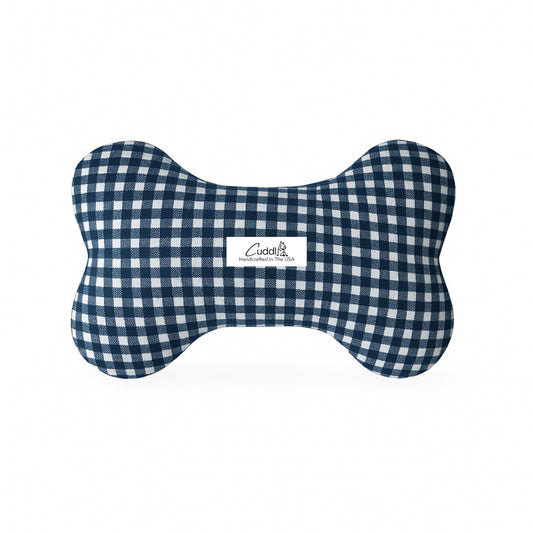 Navy Gingham Dog Bone Squeaky Toy