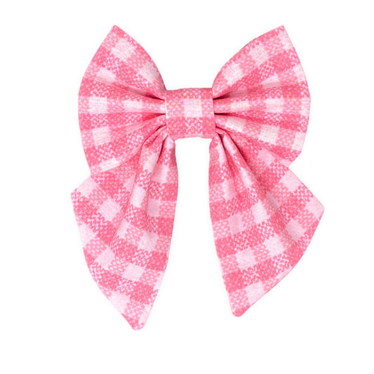 Playful Pink Gingham Fancy Dog Bow
