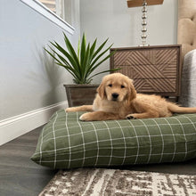 Load image into Gallery viewer, sage-windowpane-pillow-bed-puppy-cuddl
