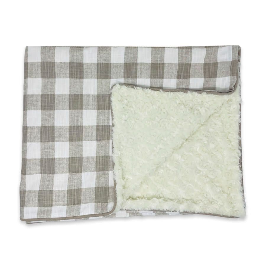 Tan Plaid and Cream Minky Pet Blanket