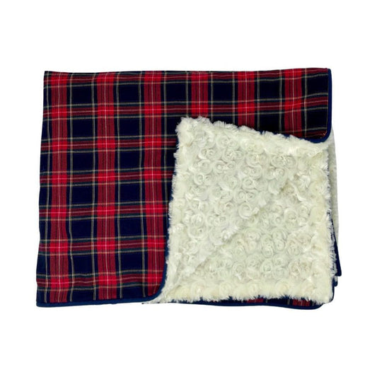 Red Check and cream minky Dog Blanket