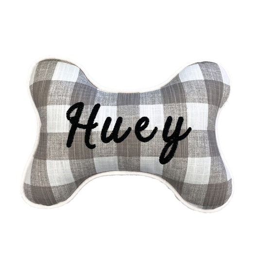 grey check dog pillow