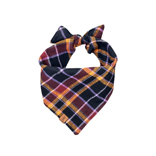 Burgundy black check flannel fall dog bandana, dog outfit, dog neckwear