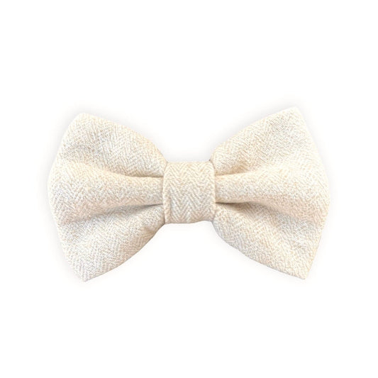 Cream Herringbone Bow Tie