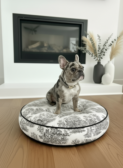Weathered Blue Toile Round Dog Bed