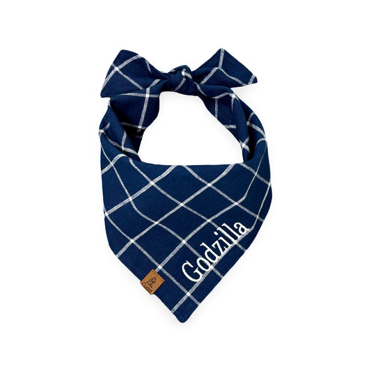 Navy Windowpane Dog Bandana