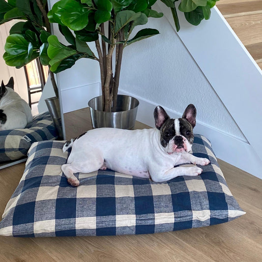 Navy & Linen Check Pillow Bed