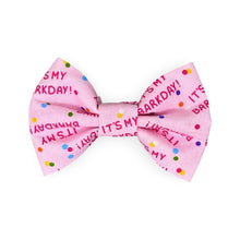 Load image into Gallery viewer, pink bow tie for dogs that says barkday
