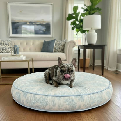 Weathered Blue Toile Round Dog Bed