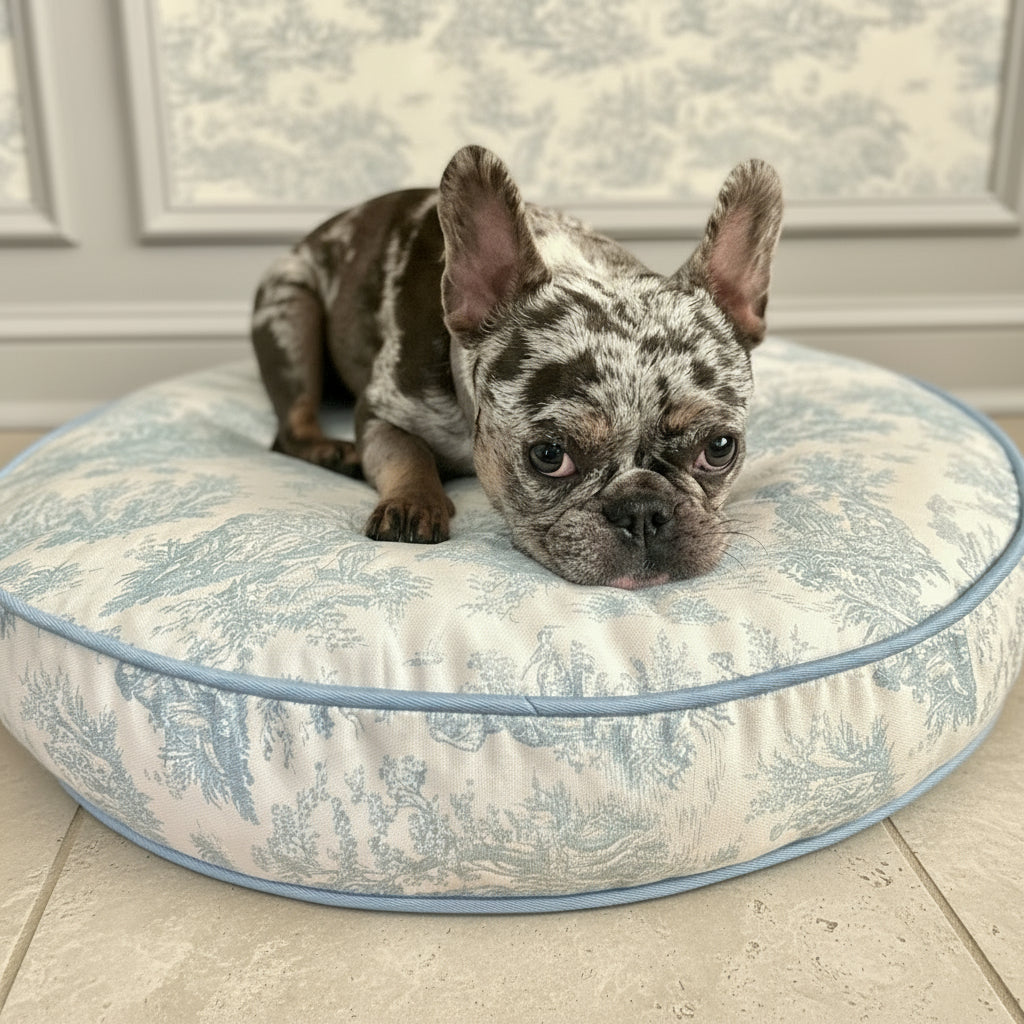 Weathered Blue Toile Round Dog Bed