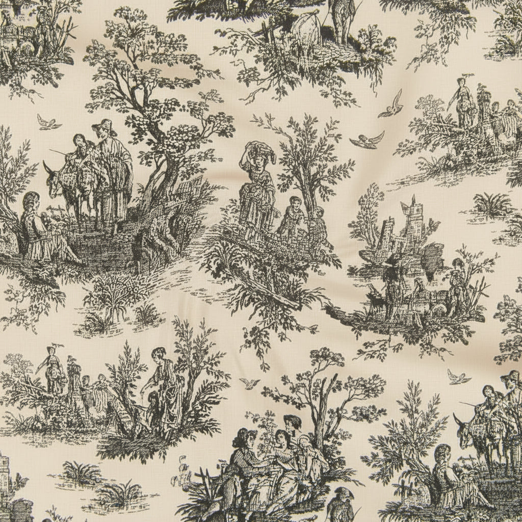 Black Toile Round Dog Bed