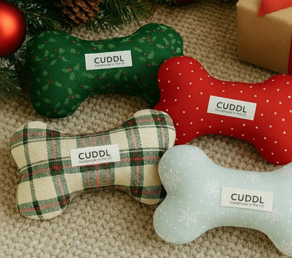 Navy Gingham Dog Bone Squeaky Toy