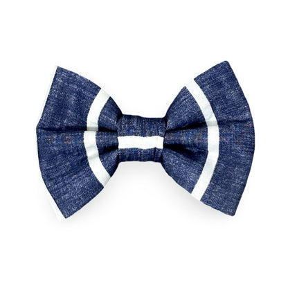 white striped on a navy background sailing bow tie