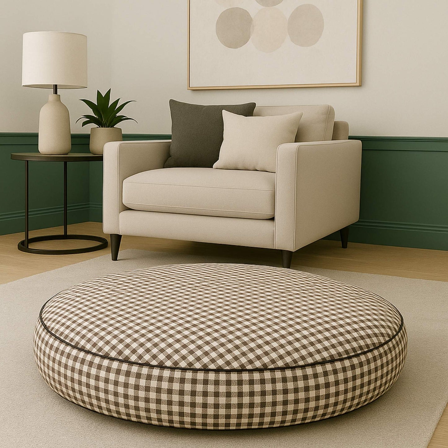 Chestnut Gingham Round Pet Bed