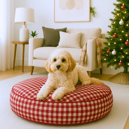 Red Gingham Round Pet Bed