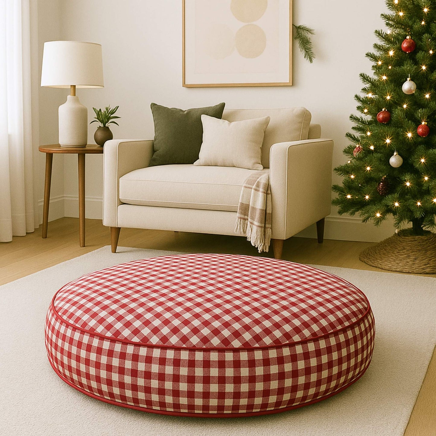 Red Gingham Round Pet Bed