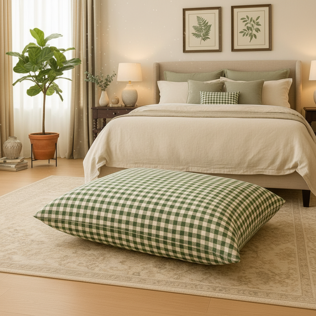 Green Gingham Pet Bed