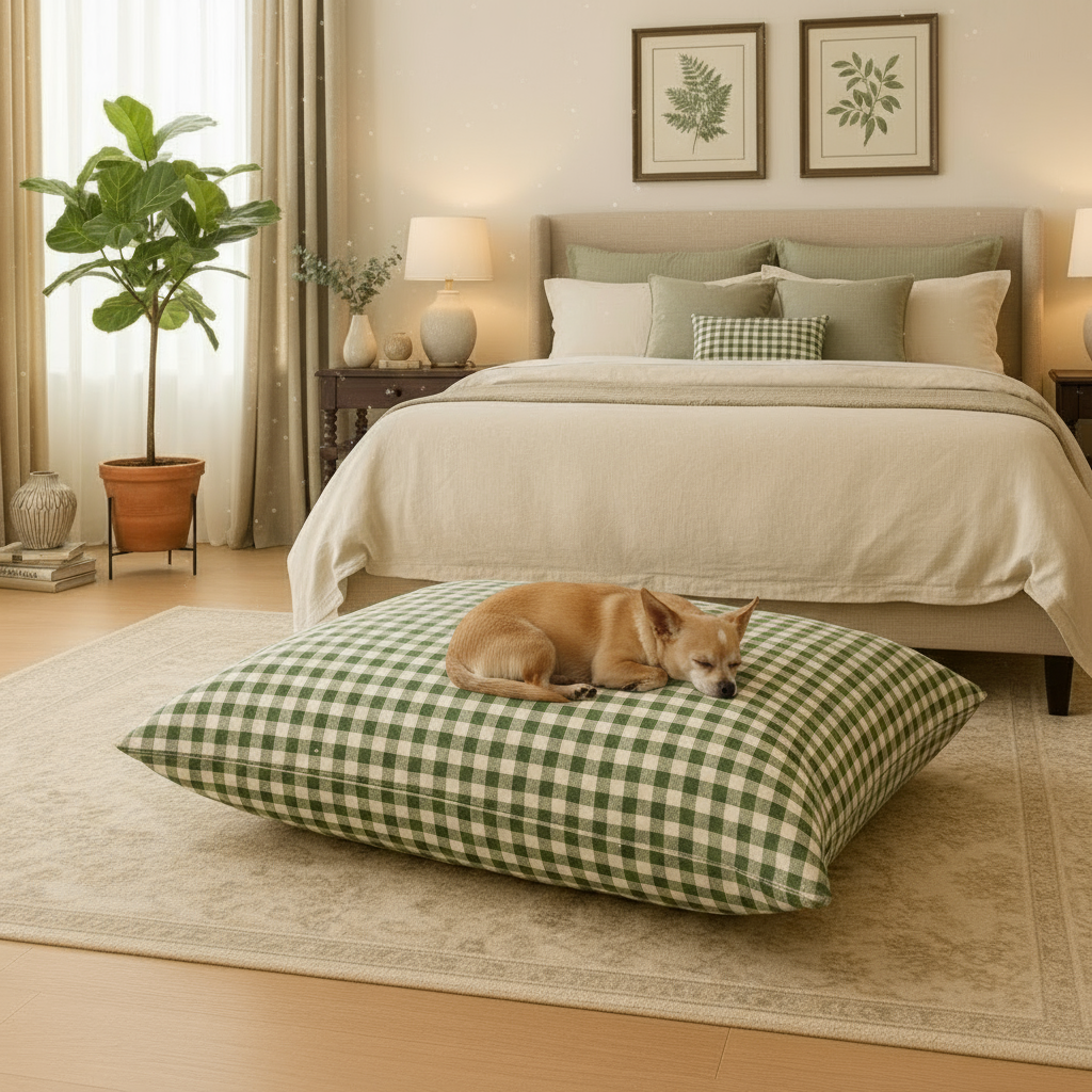 Green Gingham Pet Bed