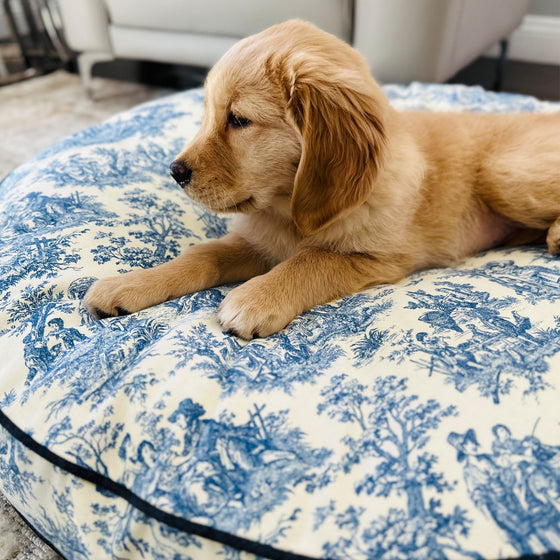 French Toile Round Dog Bed Lifestyle Preview Image
