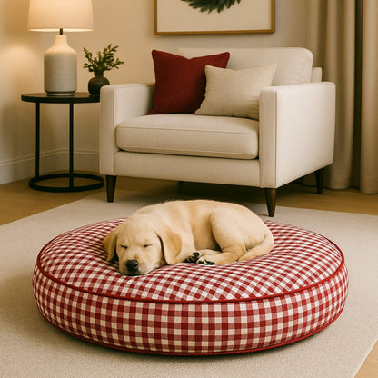 Red Gingham Round Pet Bed