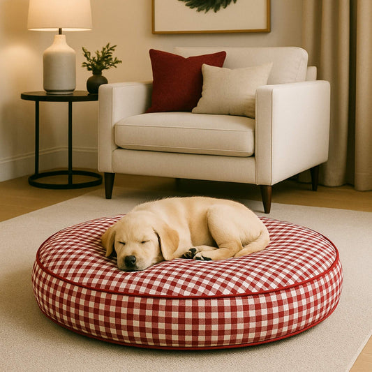 Red Gingham Round Pet Bed