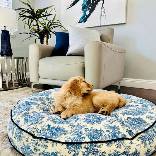 French Toile Round Dog Bed