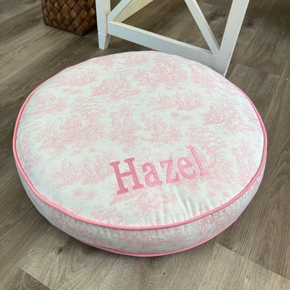 French Toile Pink Round Dog Bed