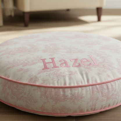 French Toile Pink Round Dog Bed