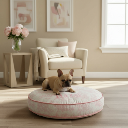 French Toile Pink Round Dog Bed