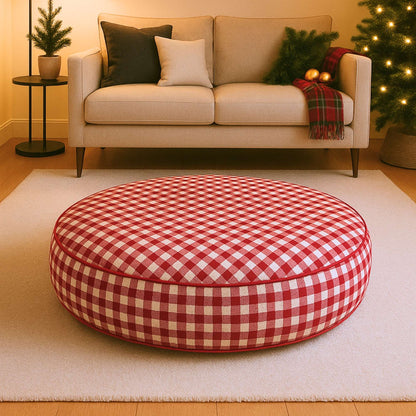 Red Gingham Round Pet Bed