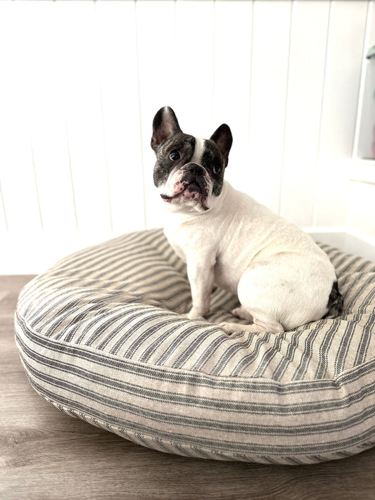 Ticking Stripe Round Dog Bed