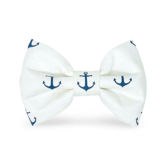 navy anchor print on a white background dog bow tie