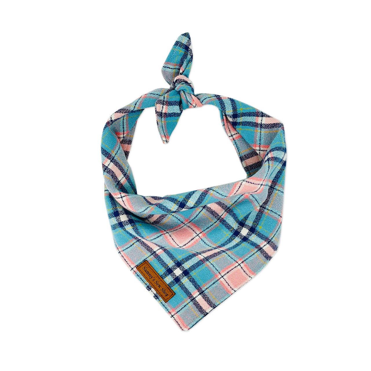 Pink blue check pet bandana