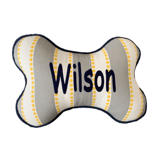 Grey and yellow stripe dog pillow