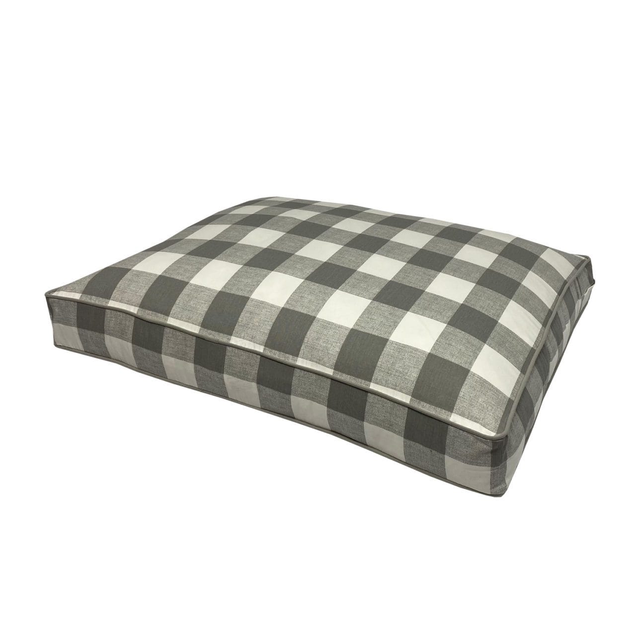 grey check mattress dog bed