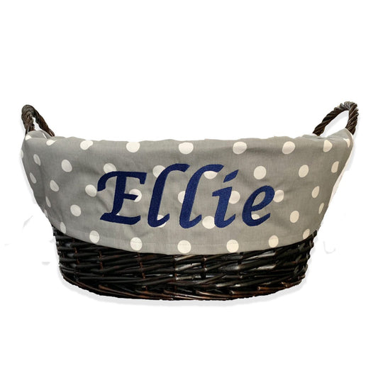 Grey polka dot toy basket