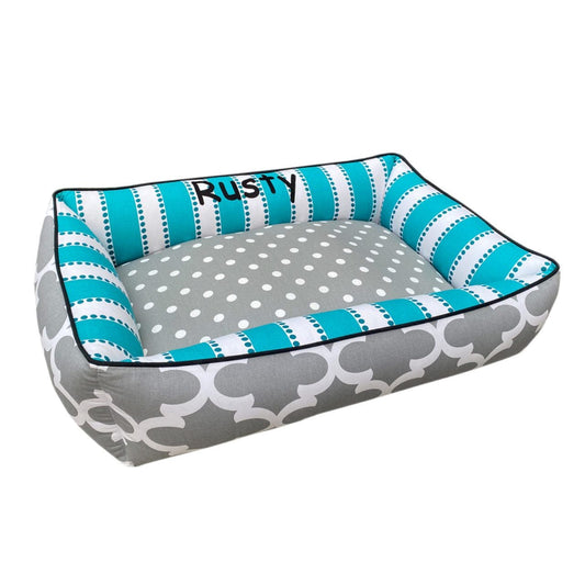 Blue and teal pet bed