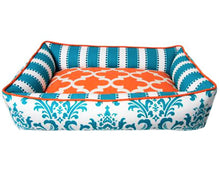 Load image into Gallery viewer, orange and teal dog bed