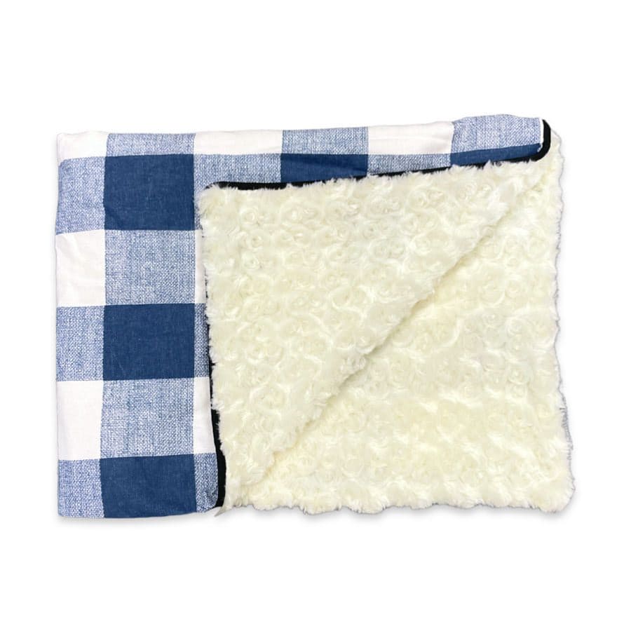 Blue Check and Cream Minky Pet Blanket