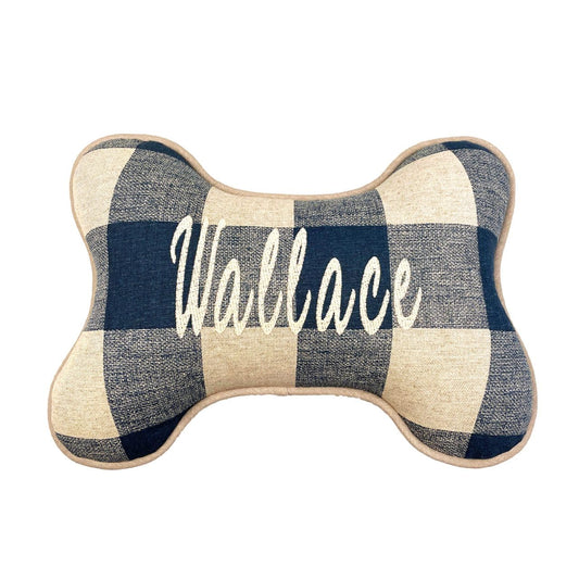 Blue check dog pillow