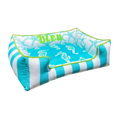 Blue and green dog bed