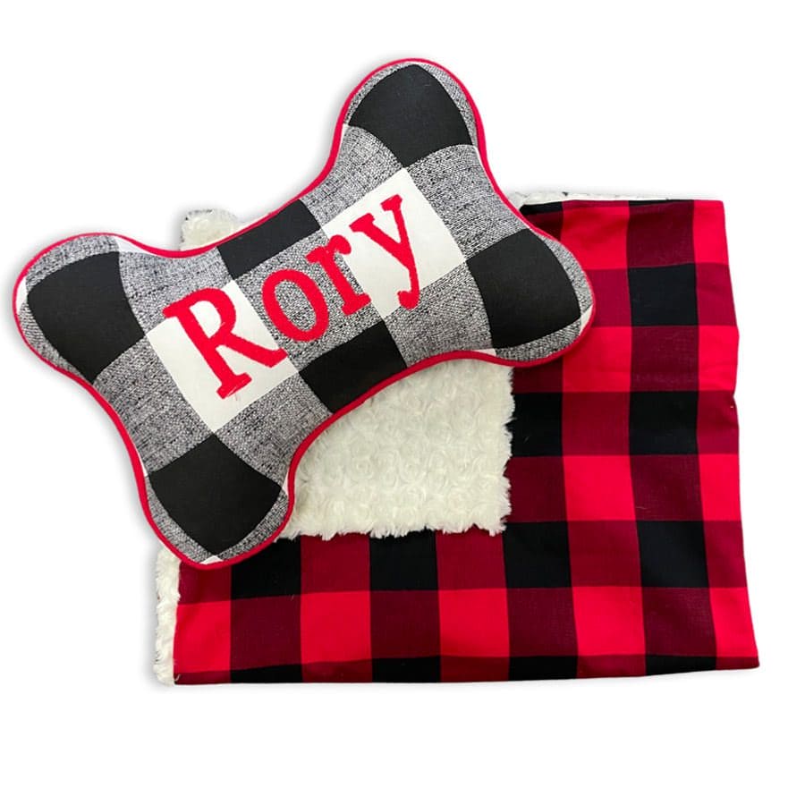 Red Check Sammy's Sew Shop Personalized Dog Gift Set