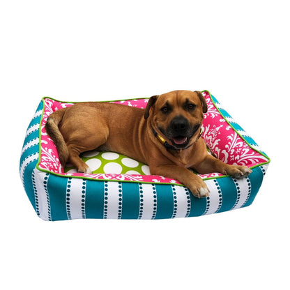 Pink and teal dog bed