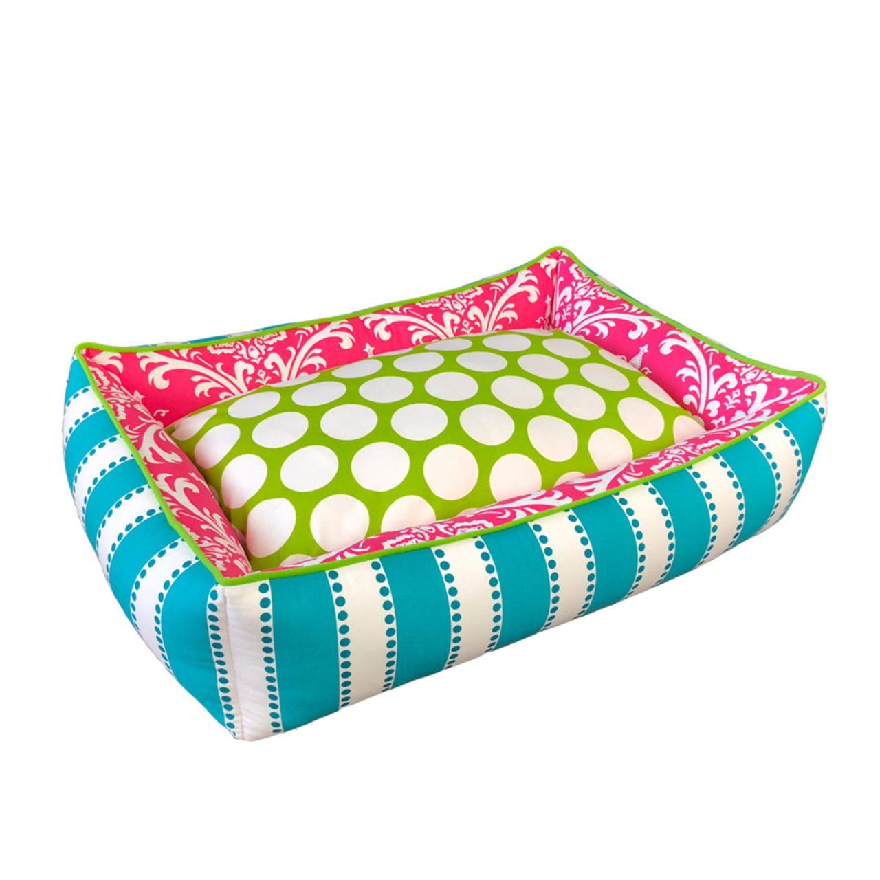 pink and green dog bed